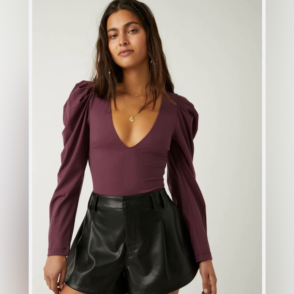 Free People Va Va Voop long sleeve bodysuit in precious wine